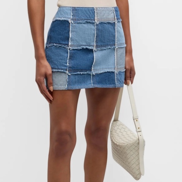 NWT! FRAME Women's 70"s Pathwork Denim Jean Mini Skirt Size 4 - Picture 1 of 6